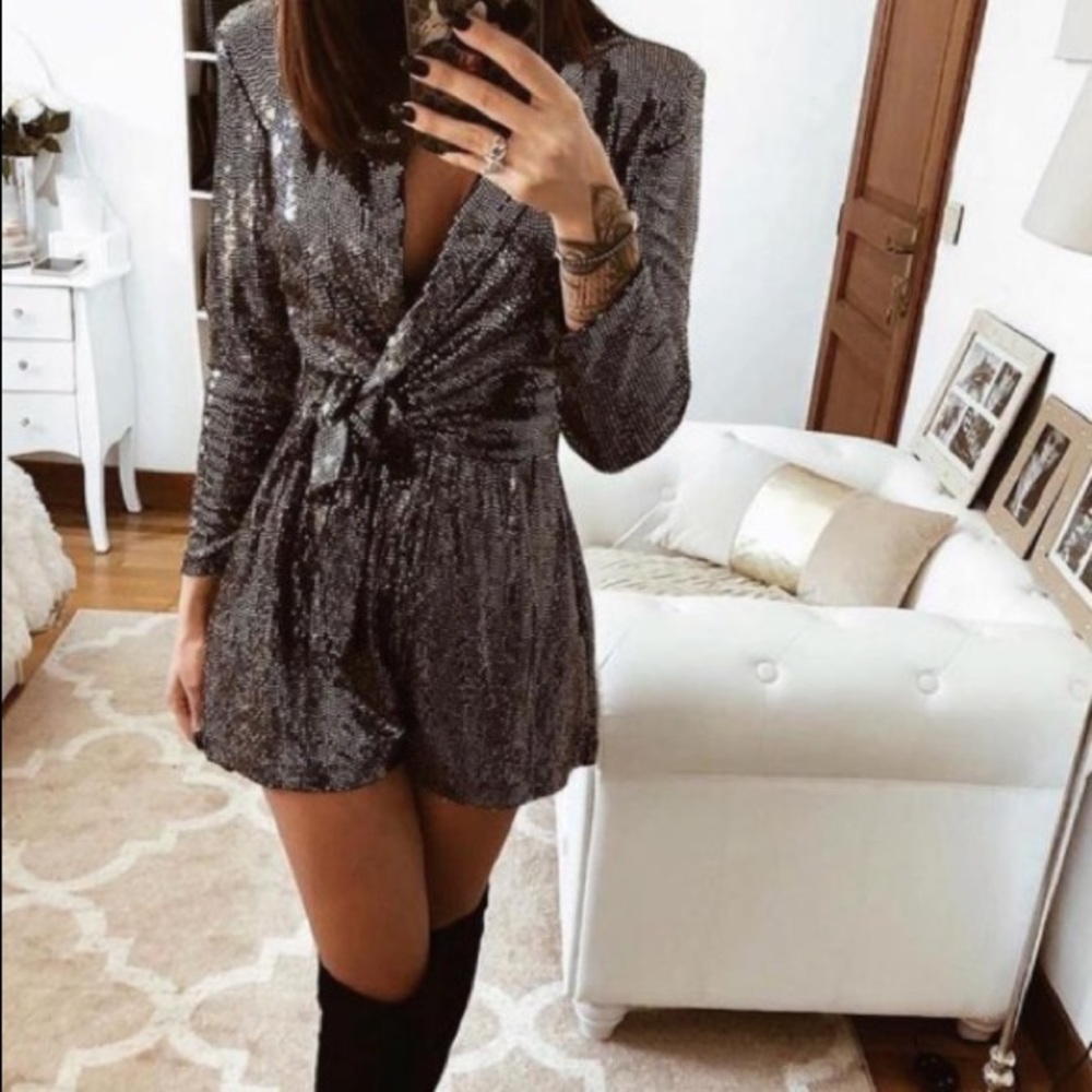 Zara Silver Sparkly Romper/Jumpsuit